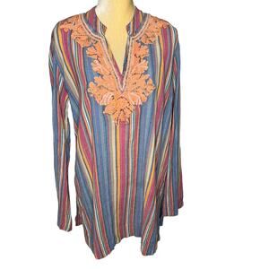 Soft Surroundings Beaded Turin Tunic Embroidery Size Large Rainbow